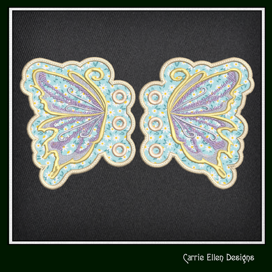 Butterfly ITH Shoe Wing Charms – In The Hoop Embroidery Design for Shoes and Boots – 4x4 & 5x7 Hoop Sizes (1258)