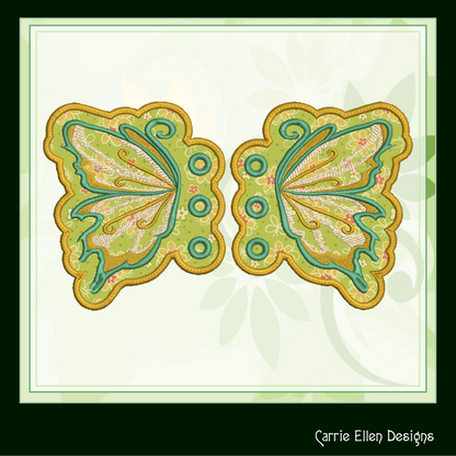 Butterfly ITH Shoe Wing Charms – In The Hoop Embroidery Design for Shoes and Boots – 4x4 & 5x7 Hoop Sizes (1258)