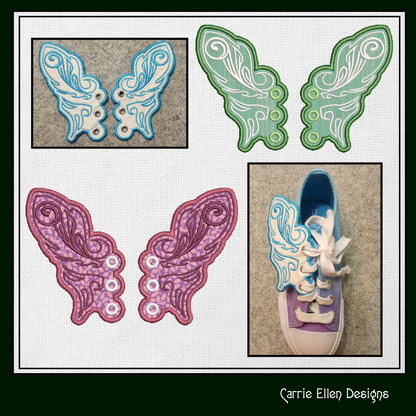 Fairy Wing Butterfly ITH Shoe Wing Charms – In The Hoop Embroidery Design for Shoes and Boots – 4x4 & 5x7 Hoop Sizes (1259)
