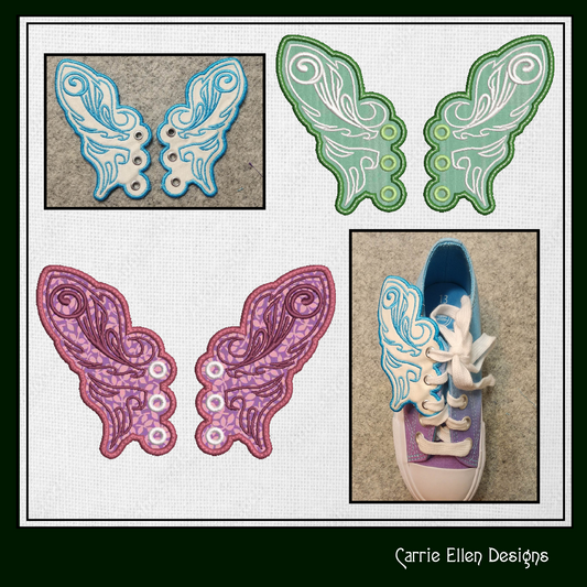 Fairy Wing Butterfly ITH Shoe Wing Charms – In The Hoop Embroidery Design for Shoes and Boots – 4x4 & 5x7 Hoop Sizes (1259)