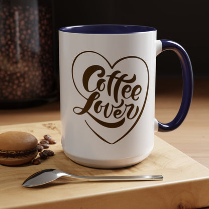 Coffee Lover Heart Design Ceramic Accent Mug | Coffee Lover Gift Idea | 11oz & 15oz (3799)