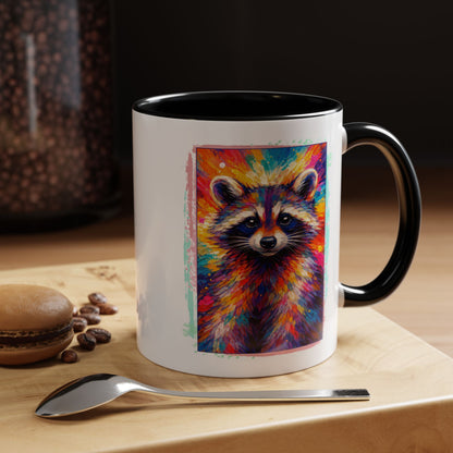 Raccoon Accent Ceramic Mug | Vibrant Colorful Raccoon Coffee Mug,  11oz & 15oz (3826)