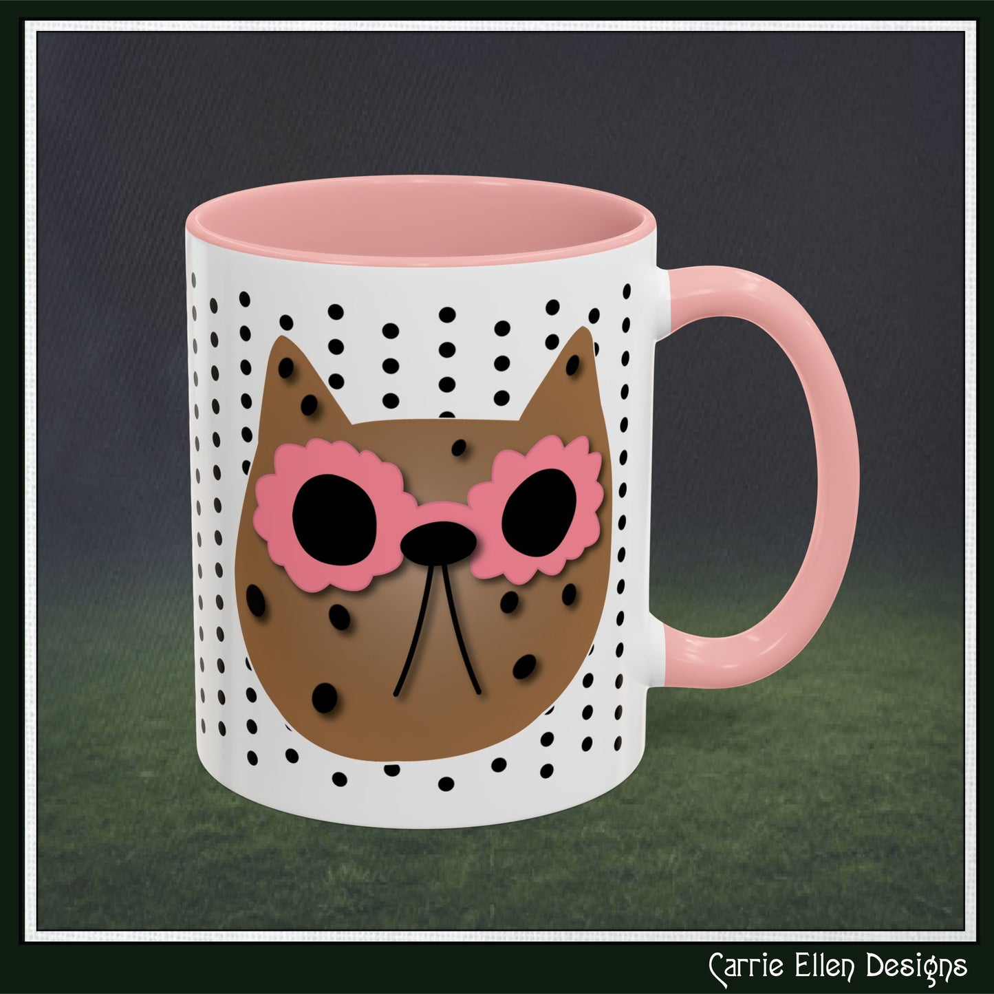 Spotted Cat Mug with Pink Sunglasses Accent Coffee Cup | 11oz 15oz (3812)