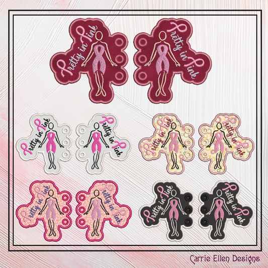 Breast Cancer Awareness ITH Shoe Wing Charms – Pretty in Pink Wings for Shoes and Boots – In The Hoop Embroidery Design (4x4 & 5x7 Hoop) (1297)