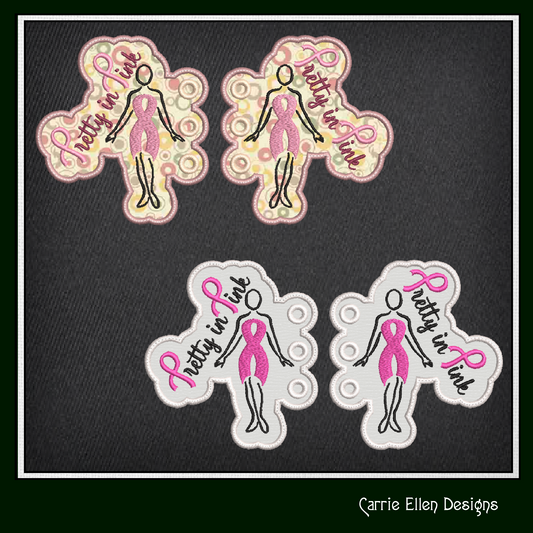 Breast Cancer Awareness ITH Shoe Wing Charms – Pretty in Pink Wings for Shoes and Boots – In The Hoop Embroidery Design (4x4 & 5x7 Hoop) (1297)