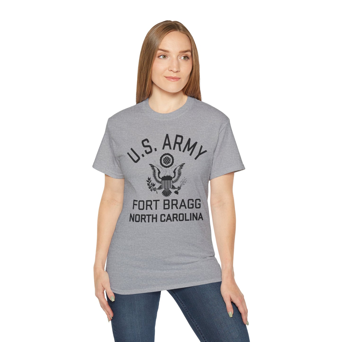US Army Fort Bragg Eagle Emblem T-Shirt – Vintage WWII U.S. Army Reproduction Unisex Ultra Cotton Tee (P-6039)