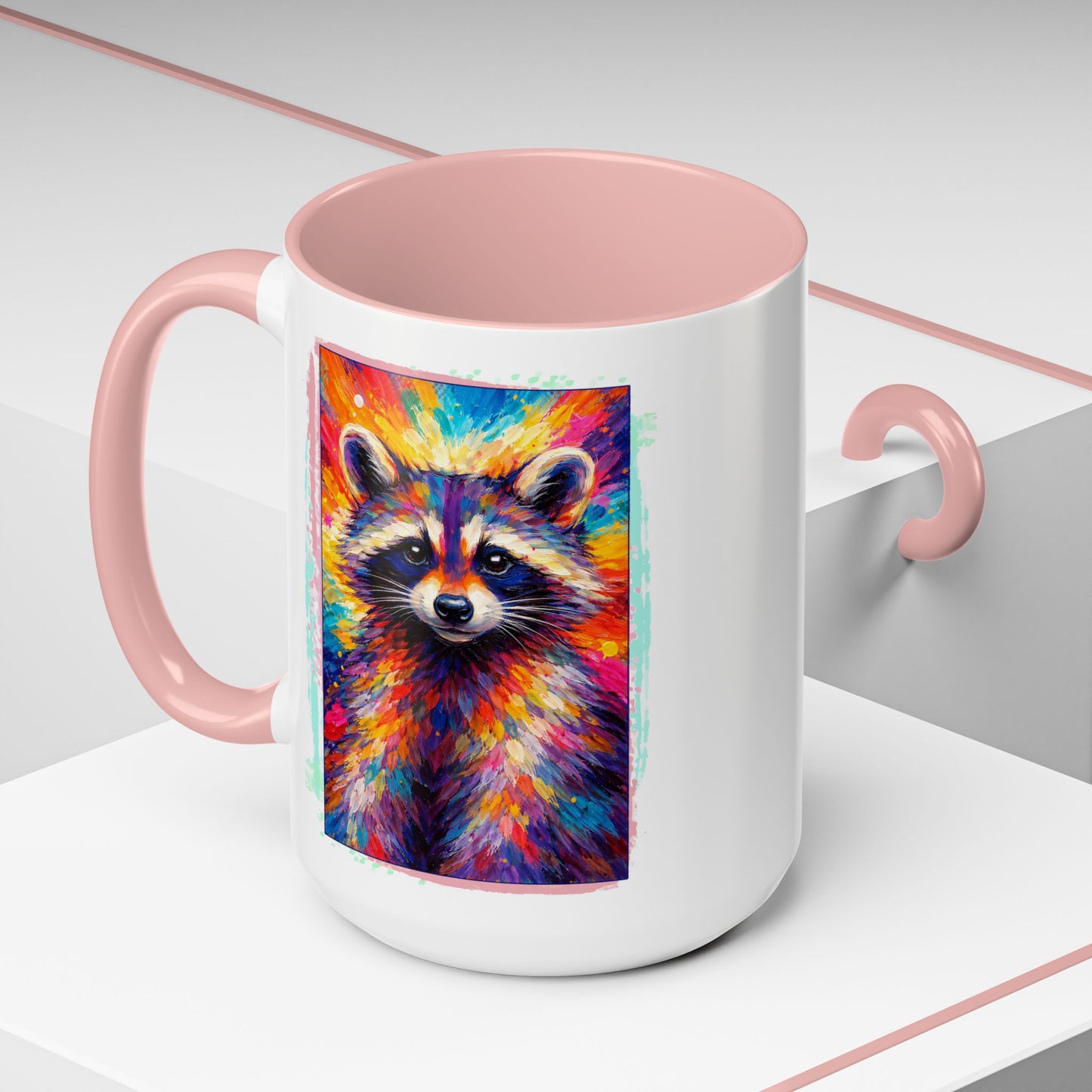 Raccoon Accent Ceramic Mug | Vibrant Colorful Raccoon Coffee Mug,  11oz & 15oz (3826)