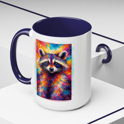 Raccoon Accent Ceramic Mug | Vibrant Colorful Raccoon Coffee Mug,  11oz & 15oz (3826)