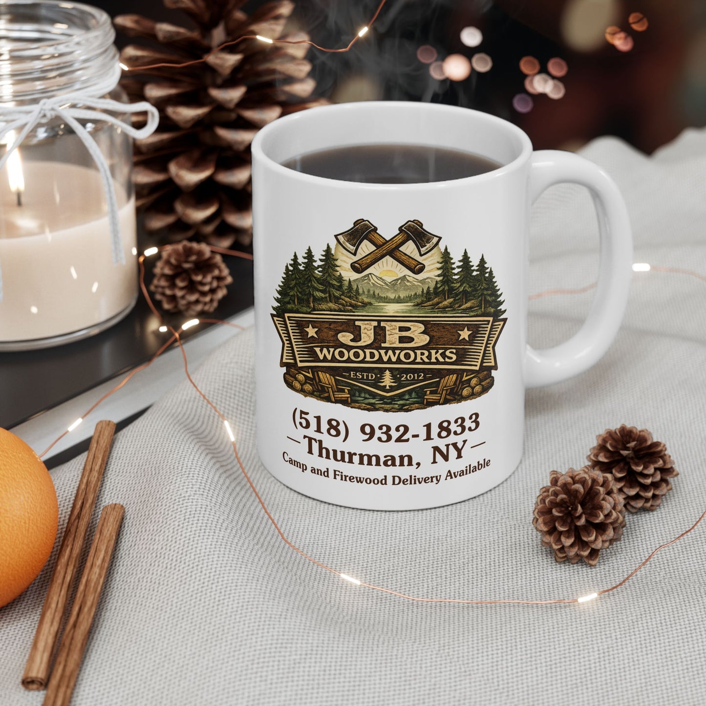 JB Woodworks White Ceramic Mug, 11oz, 15oz (3874)