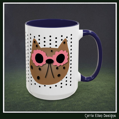 Spotted Cat Mug with Pink Sunglasses Accent Coffee Cup | 11oz 15oz (3812)