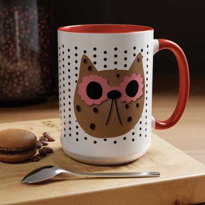 Spotted Cat Mug with Pink Sunglasses Accent Coffee Cup | 11oz 15oz (3812)