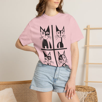 Geometric Cat Comfort Colors® T-Shirt | Minimalist Garment Dyed Cat Tee,  12 Colors (4279)