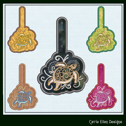 Sea Turtle ITH Key Fob Machine Embroidery Design | Ocean Turtle Key Tag In The Hoop Project (1343)