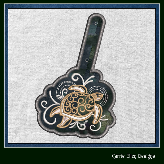 Sea Turtle ITH Key Fob Machine Embroidery Design | Ocean Turtle Key Tag In The Hoop Project (1343)