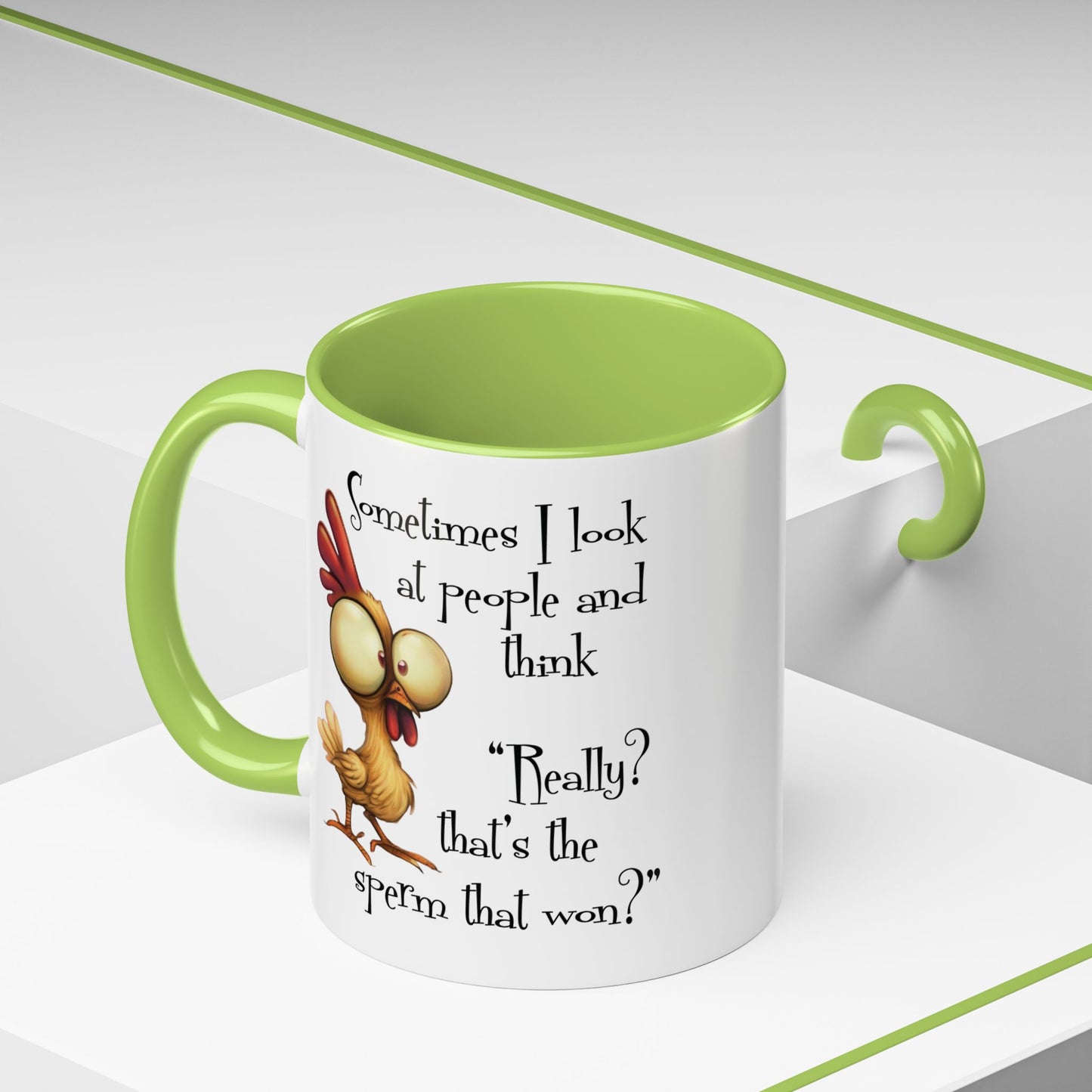 Funny Sarcastic Quote Mug | “That’s the Sperm That Won?” Colored Accent Coffee Mug 11oz & 15oz (3818)