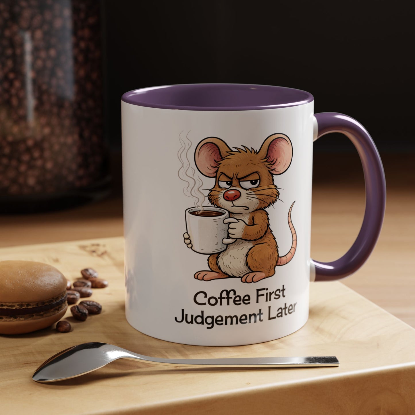 Coffee First, Judgment Later Accent Coffee Mug — Funny Sarcastic Mouse Design 11/15 oz (3860)