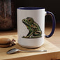 Green Stylized Frog Mug | Embroidery Styled Accent Colored Printed Coffee Mug (3817)