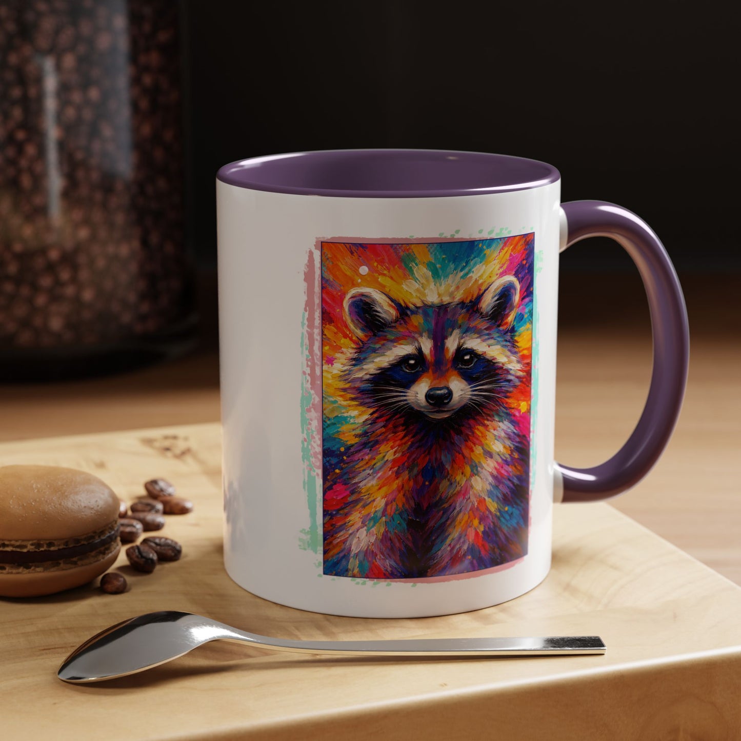 Raccoon Accent Ceramic Mug | Vibrant Colorful Raccoon Coffee Mug,  11oz & 15oz (3826)