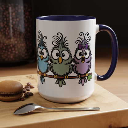 Colorful Cartoon Birds Coffee Mug — Chicks on a Stick 11/15oz Accent Mug (4278)