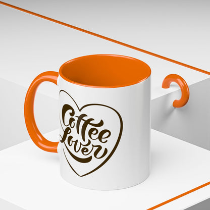 Coffee Lover Color Accent Ceramic Mug – Cute Printed Coffee Gift for Coffeeholics, Baristas, and Caffeine Addicts (P-6061)