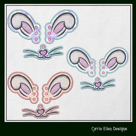 Bunny Ear Shoe Wing Machine Embroidery Design – Cute Bunny Ears Wing Charms for Shoes and Boots – In The Hoop Design (4x4 & 5x7 Hoop) (1392)