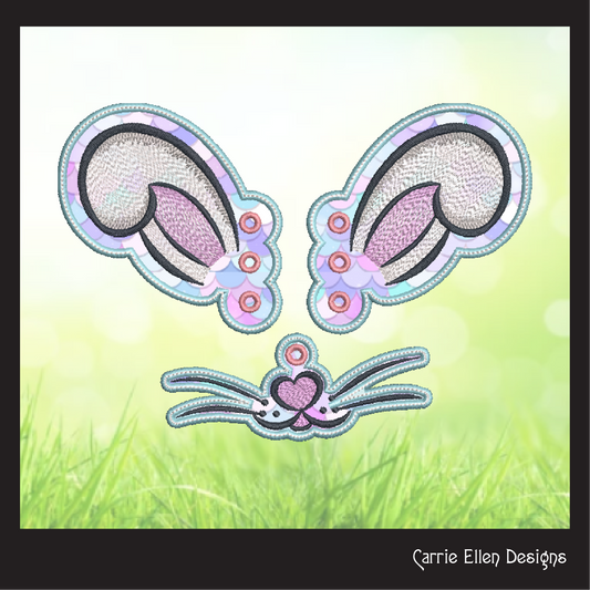 Bunny Ear Shoe Wing Machine Embroidery Design – Cute Bunny Ears Wing Charms for Shoes and Boots – In The Hoop Design (4x4 & 5x7 Hoop) (1392)