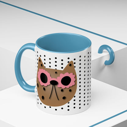 Spotted Cat Mug with Pink Sunglasses Accent Coffee Cup | 11oz 15oz (3812)