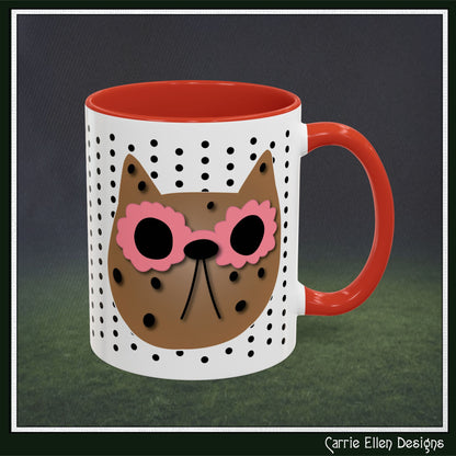 Spotted Cat Mug with Pink Sunglasses Accent Coffee Cup | 11oz 15oz (3812)