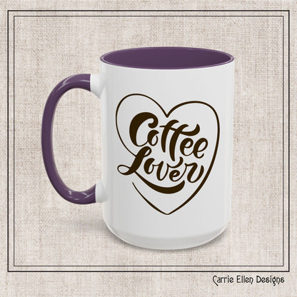 Coffee Lover Color Accent Ceramic Mug – Cute Printed Coffee Gift for Coffeeholics, Baristas, and Caffeine Addicts (P-6061)