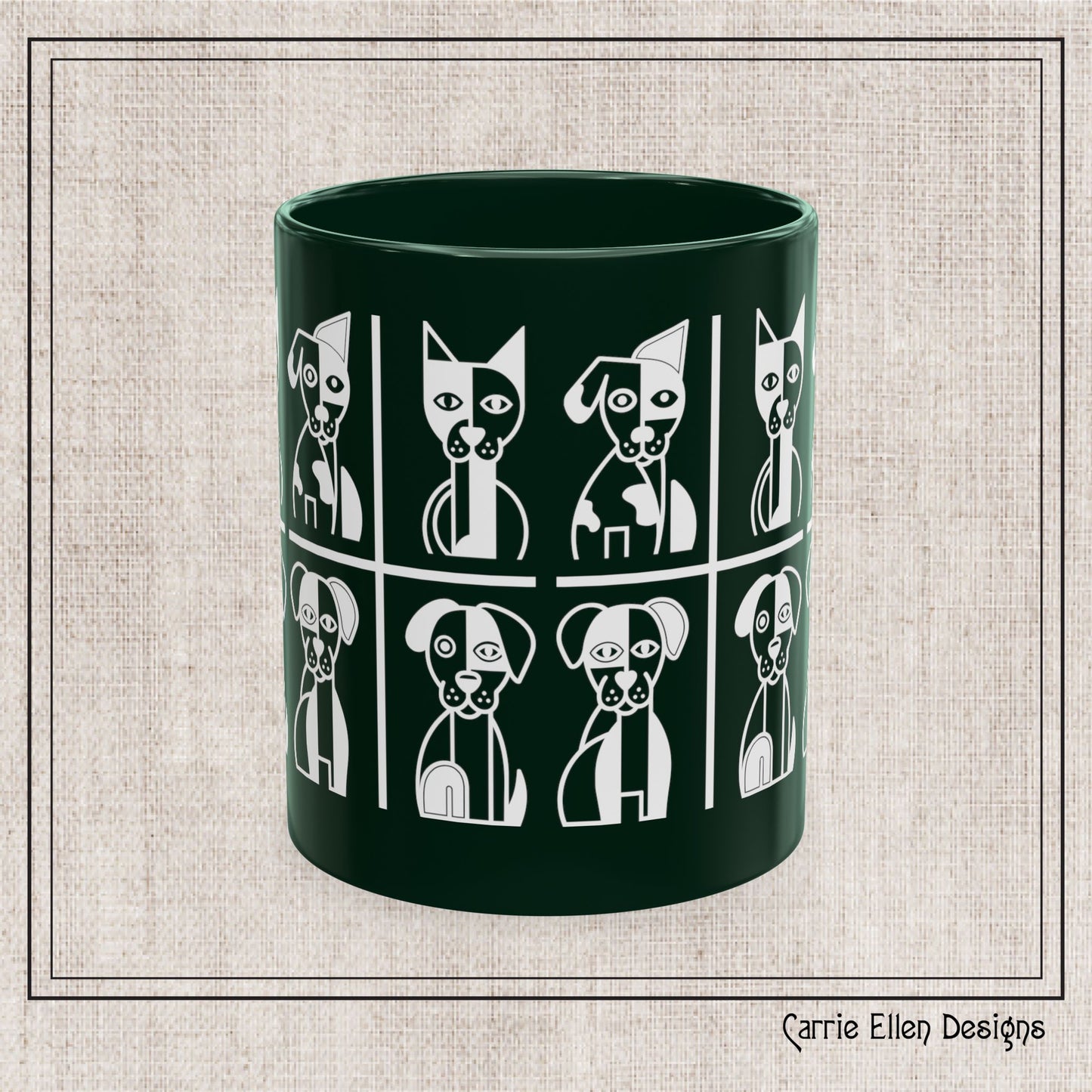 Geometric Dog Color Mug | Minimalist Pet 11oz Ceramic Coffee Mug | 8 Color Choices (4277)