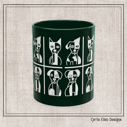 Geometric Dog Color Mug | Minimalist Pet 11oz Ceramic Coffee Mug | 8 Color Choices (4277)