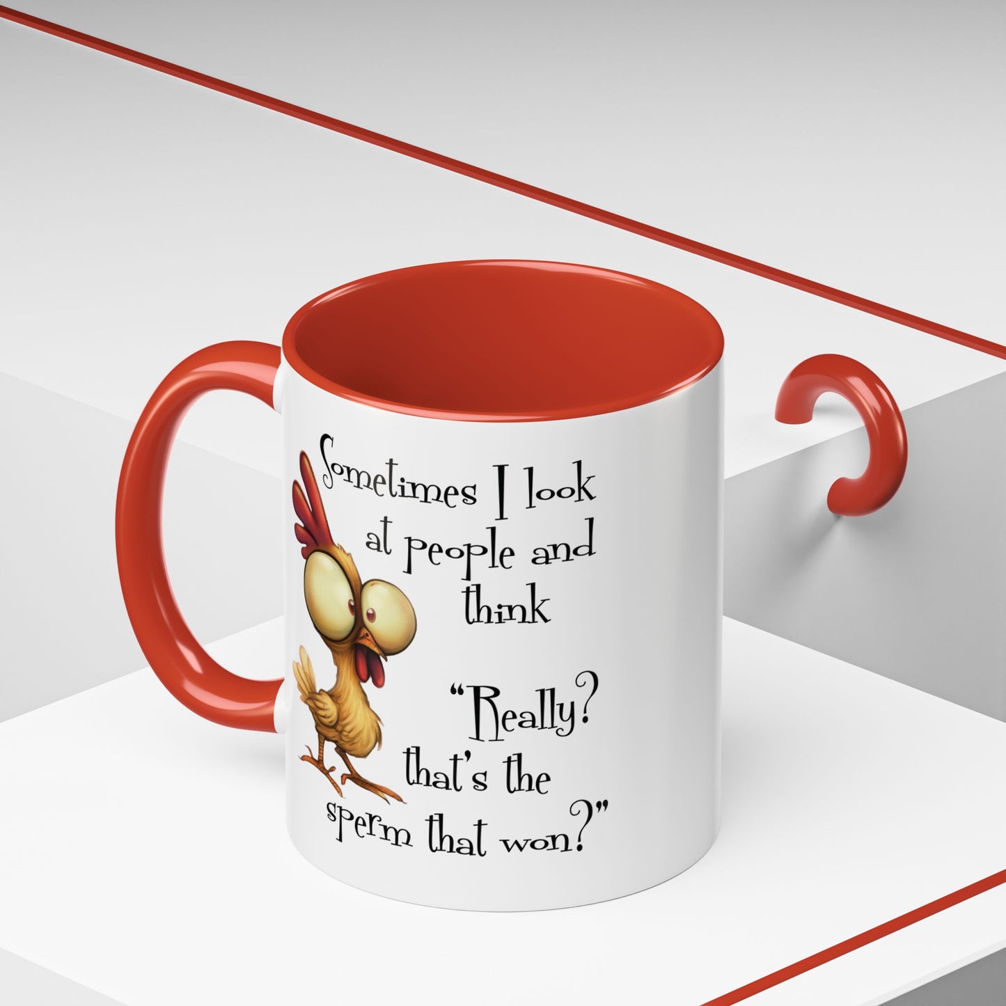 Funny Sarcastic Quote Mug | “That’s the Sperm That Won?” Colored Accent Coffee Mug 11oz & 15oz (3818)