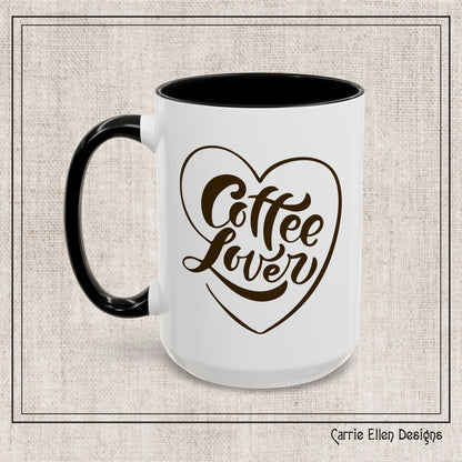 Coffee Lover Color Accent Ceramic Mug – Cute Printed Coffee Gift for Coffeeholics, Baristas, and Caffeine Addicts (P-6061)