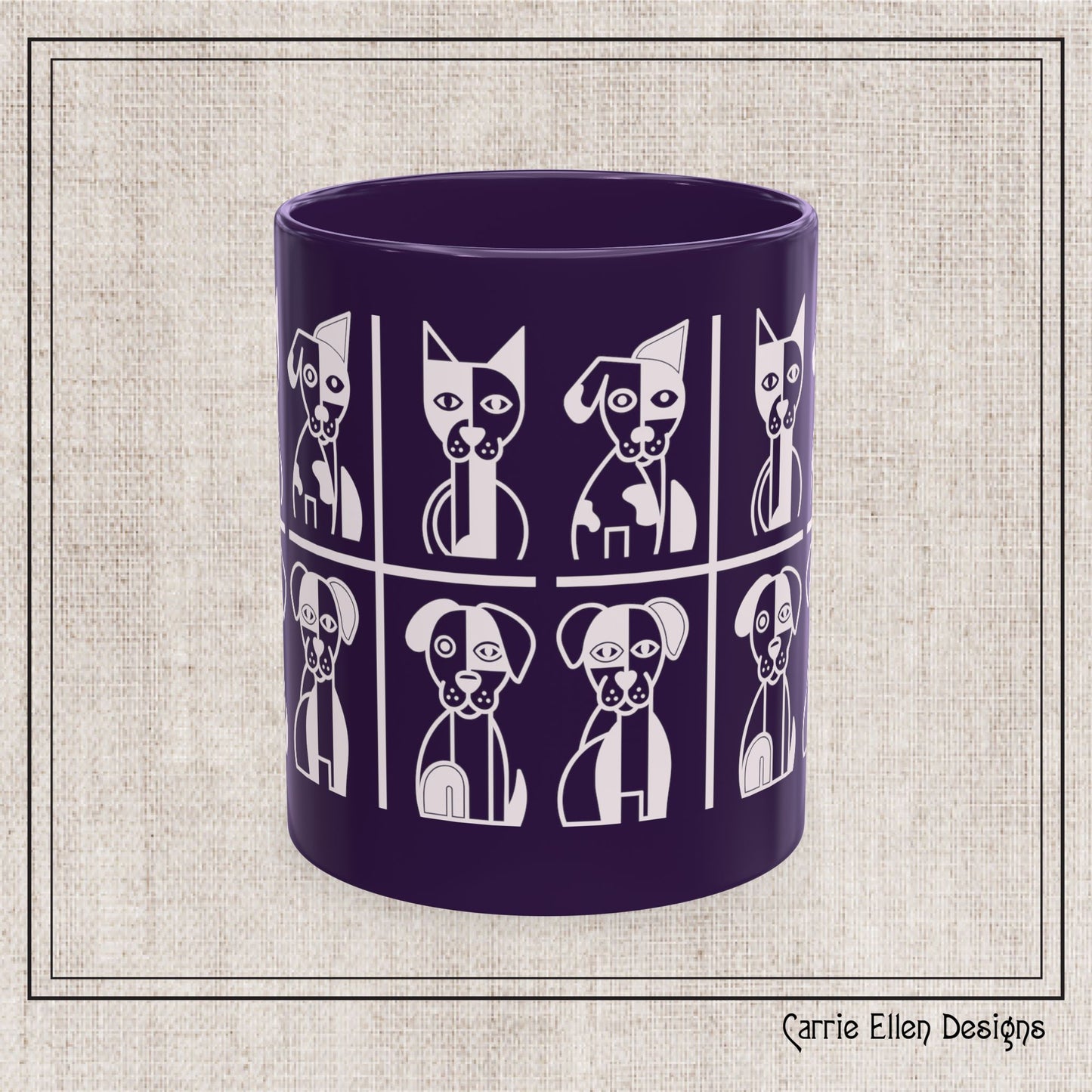 Geometric Dog Color Mug | Minimalist Pet 11oz Ceramic Coffee Mug | 8 Color Choices (4277)