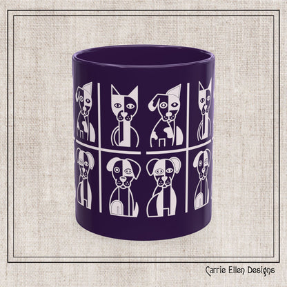 Geometric Dog Color Mug | Minimalist Pet 11oz Ceramic Coffee Mug | 8 Color Choices (4277)