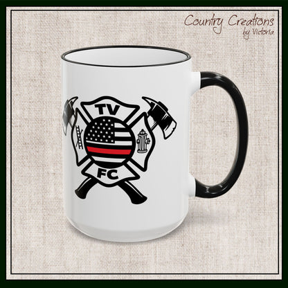 TV FC Thin Red Line Flag Firefighter Maltese Cross Ceramic Mug | Accent Rim & Handle 11,15 oz (3007)
