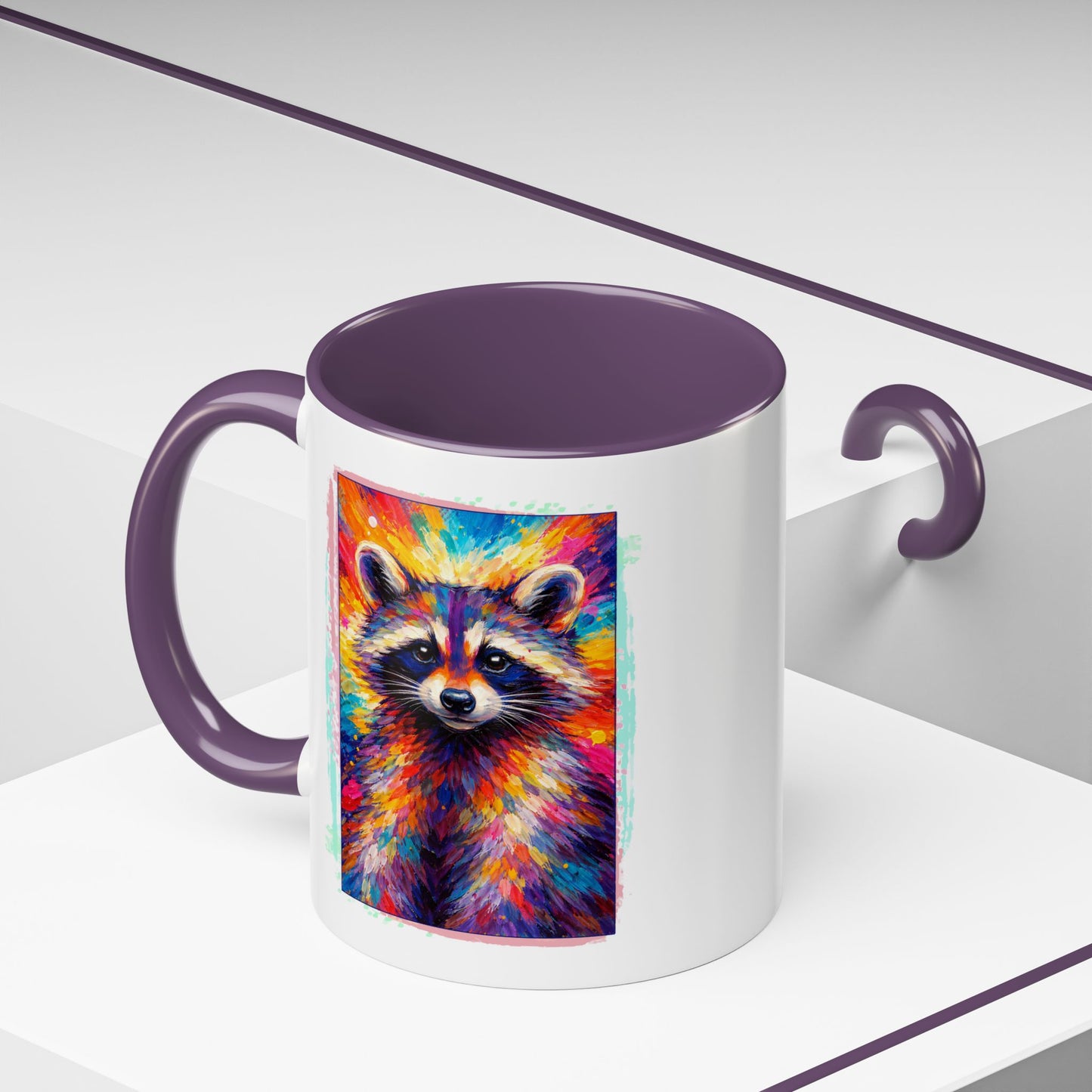 Raccoon Accent Ceramic Mug | Vibrant Colorful Raccoon Coffee Mug,  11oz & 15oz (3826)
