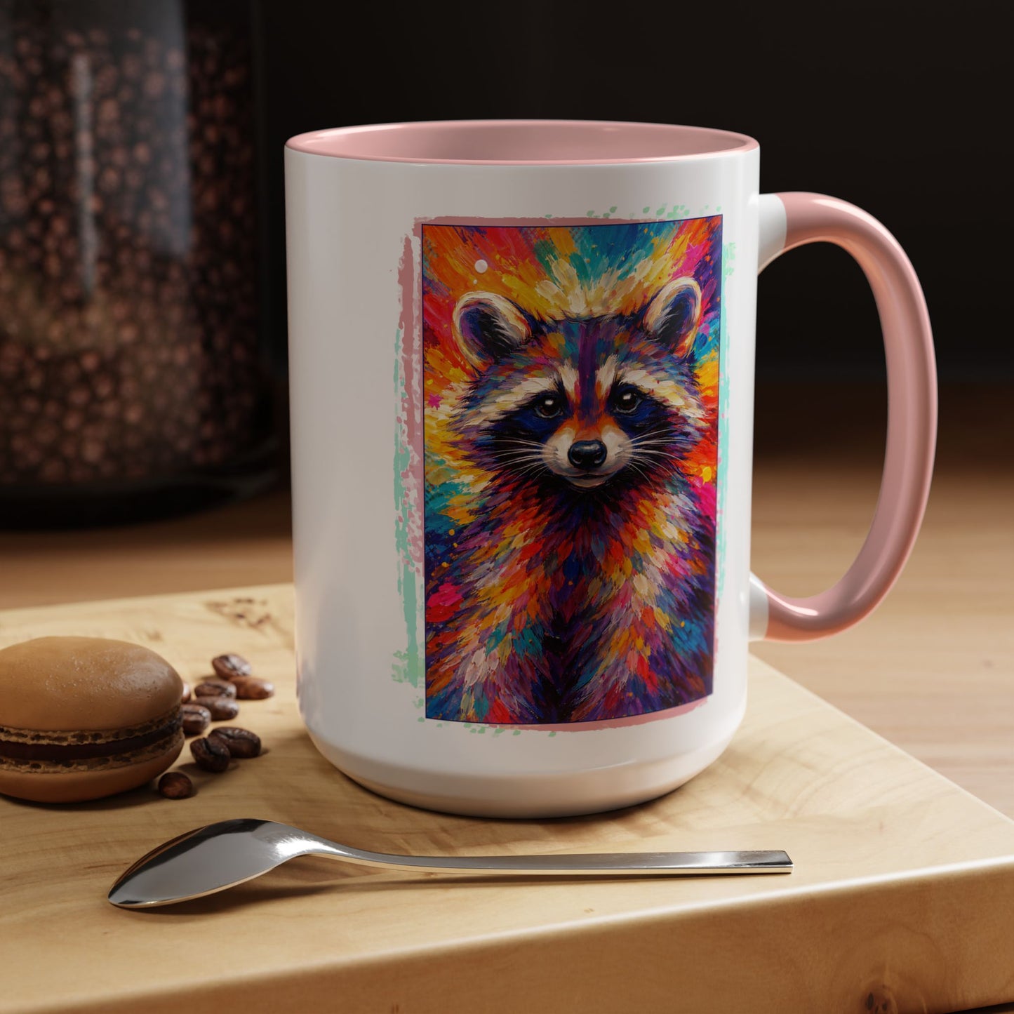 Raccoon Accent Ceramic Mug | Vibrant Colorful Raccoon Coffee Mug,  11oz & 15oz (3826)