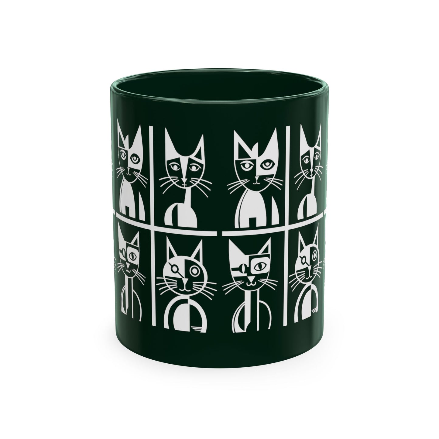 Geometric Cat Color Mug | Minimalist Cat 11oz Ceramic Coffee Mug | 8 Color Choices (4276)