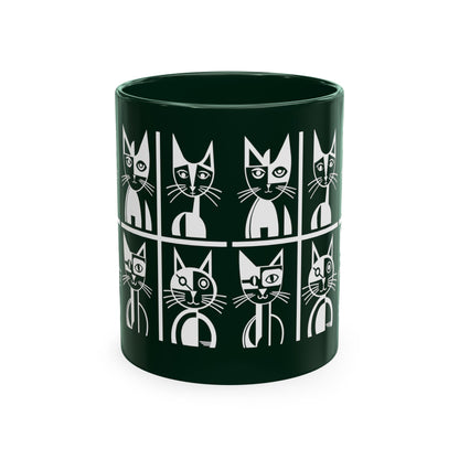 Geometric Cat Color Mug | Minimalist Cat 11oz Ceramic Coffee Mug | 8 Color Choices (4276)