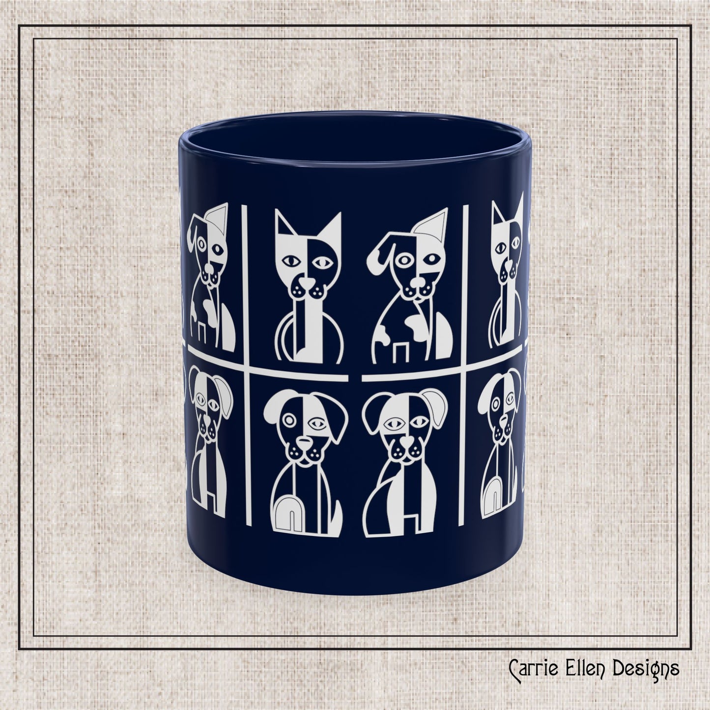 Geometric Dog Color Mug | Minimalist Pet 11oz Ceramic Coffee Mug | 8 Color Choices (4277)