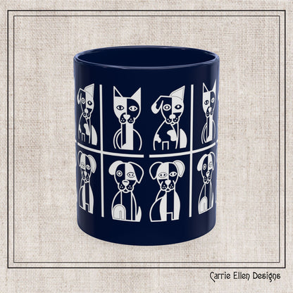 Geometric Dog Color Mug | Minimalist Pet 11oz Ceramic Coffee Mug | 8 Color Choices (4277)