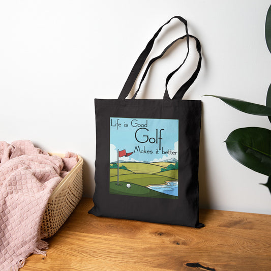 Life is Good, Golf Makes it Better Cotton Canvas Tote Bag – Eco-Friendly Reusable Golf Tote, Perfect Gift for Golf Lovers