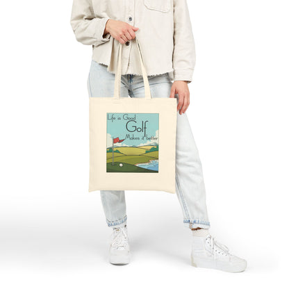 Life is Good, Golf Makes it Better Cotton Canvas Tote Bag – Eco-Friendly Reusable Golf Tote, Perfect Gift for Golf Lovers