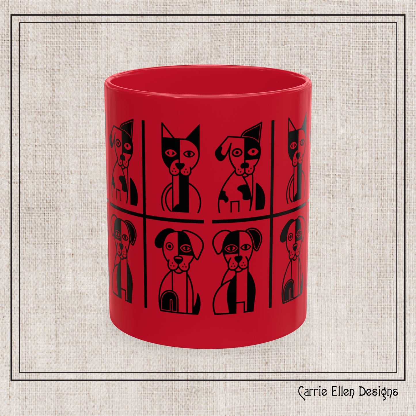 Geometric Dog Color Mug | Minimalist Pet 11oz Ceramic Coffee Mug | 8 Color Choices (4277)