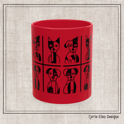 Geometric Dog Color Mug | Minimalist Pet 11oz Ceramic Coffee Mug | 8 Color Choices (4277)