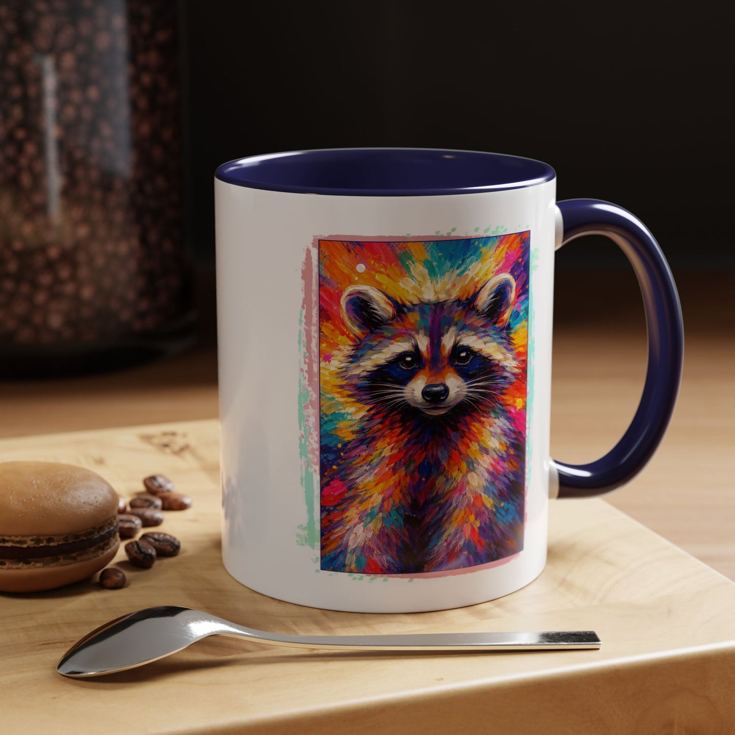 Raccoon Accent Ceramic Mug | Vibrant Colorful Raccoon Coffee Mug,  11oz & 15oz (3826)