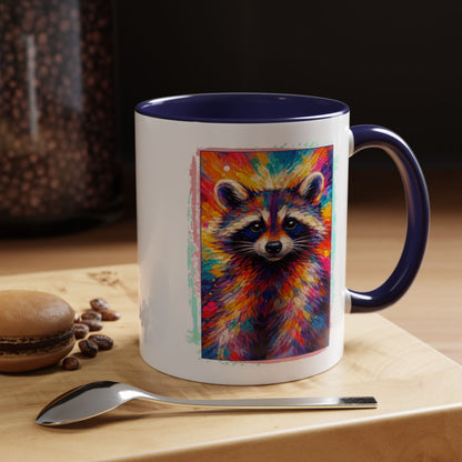 Raccoon Accent Ceramic Mug | Vibrant Colorful Raccoon Coffee Mug,  11oz & 15oz (3826)