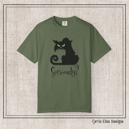 Black Cat Comfort Colors T-Shirt – Seriously Sarcastic Cat Attitude Short Sleeve Tee for Cat Lovers | Multiple Color Options (P-6076)
