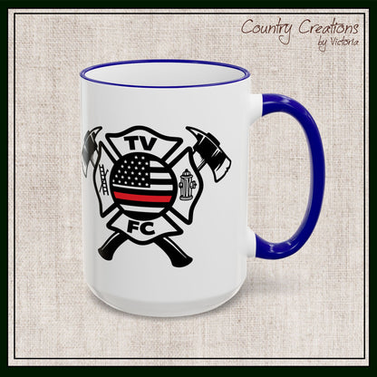 TV FC Thin Red Line Flag Firefighter Maltese Cross Ceramic Mug | Accent Rim & Handle 11,15 oz (3007)